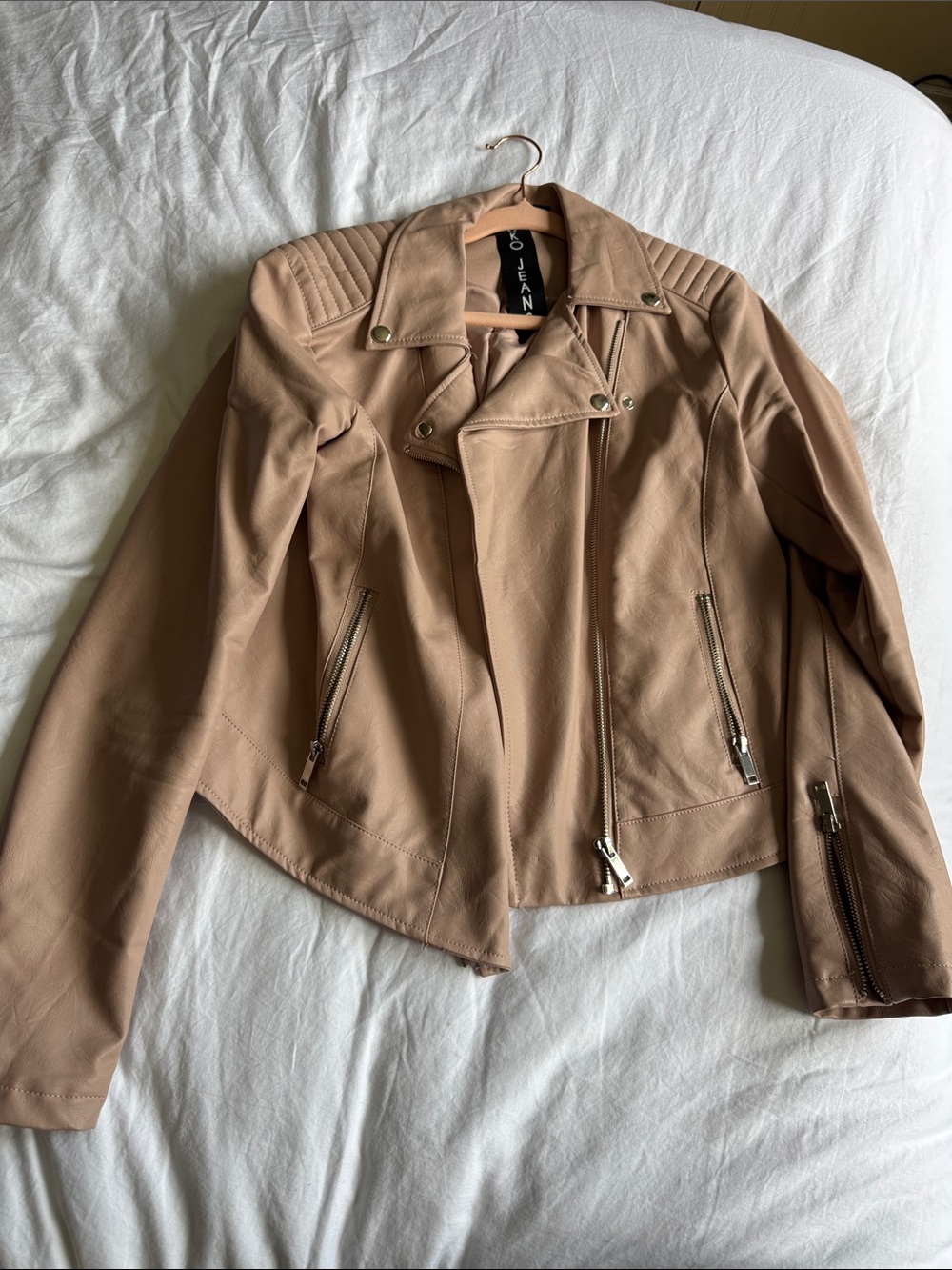 Faux Leather Moto Jacket in Blush Pink